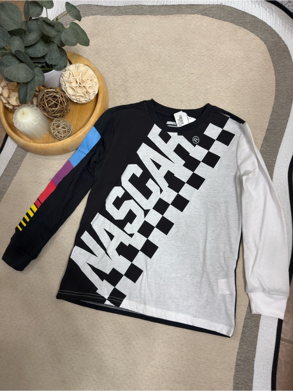 Freeze Black & White Nascar Long Sleeve Tee with Color Stripe